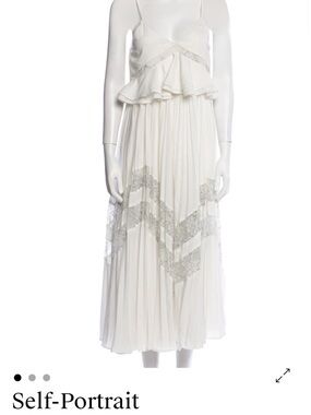 Self-Portrait Cream Maxi Skirt with Lace Chevron Panels